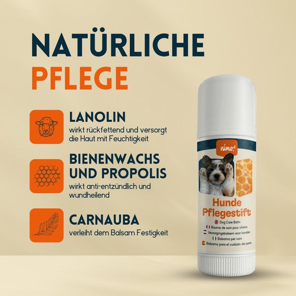 nimo® Hunde Pflegestift • mit Bienenwachs und Propolis gegen gereizte und trockene Stellen
