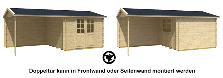 Alpholz Gartenhaus Ruben-28 Gartenhaus aus Holz in Pinie, Holzhaus mit 28 mm Wandstärke inklusive Terrasse, Blockbohlenhaus mit Montagematerial imprägniert 6x3,1m