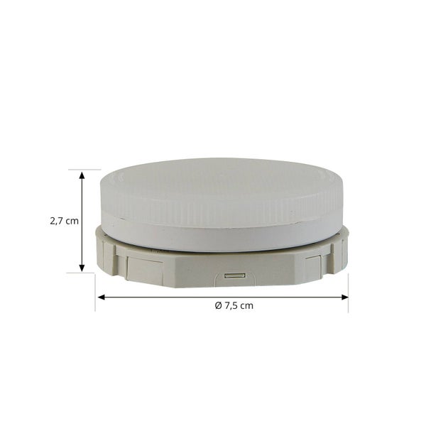 Rundes LED-Modul oder Leuchte in Weiß und Grau mit einem Durchmesser von 7,5 Zentimeter und einer Höhe von 2,7 Zentimeter.