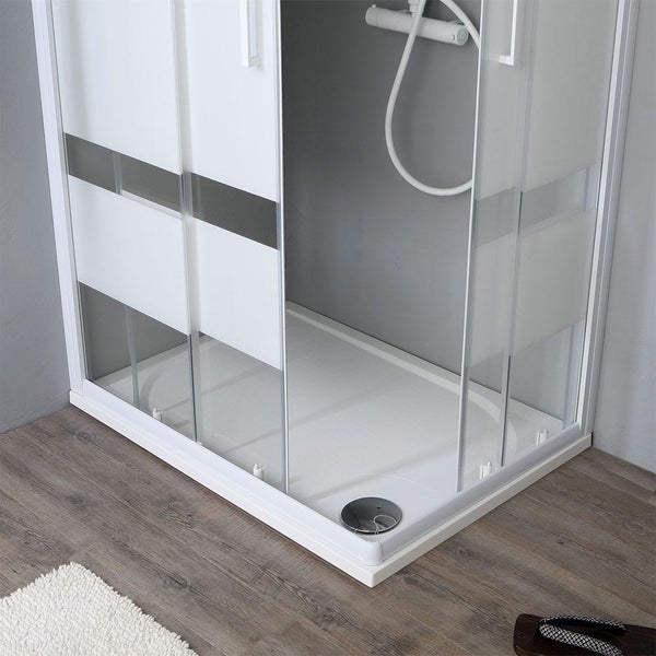 Eckdusche 70x90 cm mit Querstreifen Dekor und Rahmen in Weiß | Venere