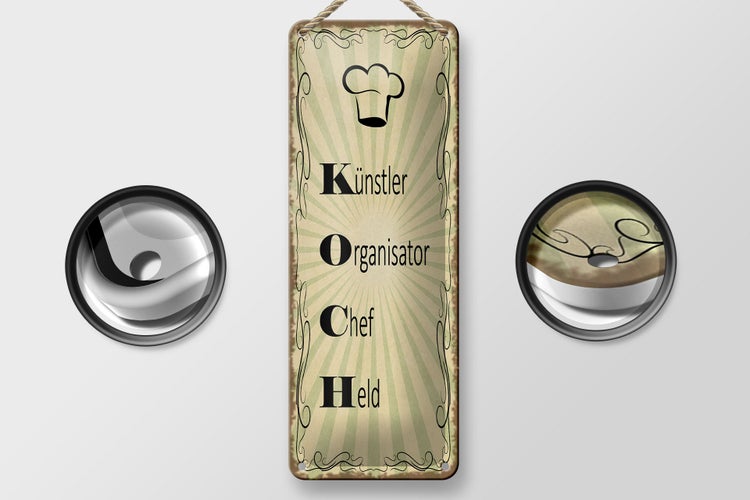 Blechschild Spruch 10x27cm Künstler Organisator Chef Held Dekoration