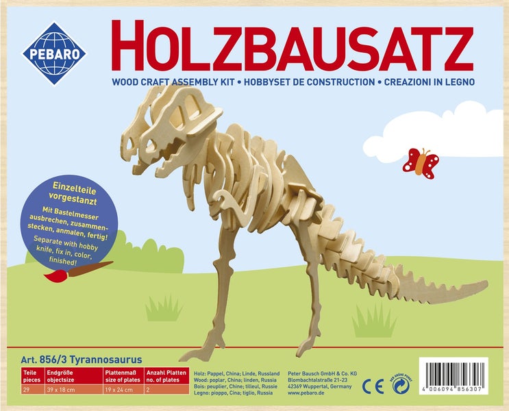 PEBARO 856/3 - Holzbausatz Dinosaurier Tyrannosaurus, 29 Teile, Holzkonstruktion zum Zusammenstecken