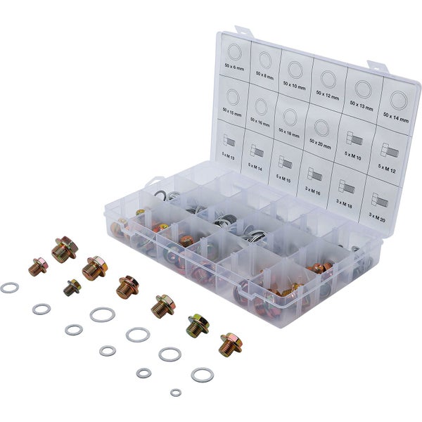 Sortimentskasten mit Ölablassschrauben und Dichtringen