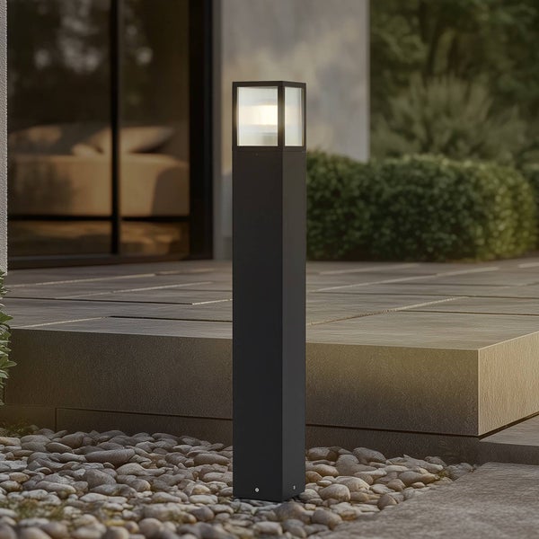 Lucande Außenleuchte Klemens (spritzwassergeschützt (Modern) in Schwarz aus Aluminium (1 flammig, E27) - Wegeleuchte Pollerleuchte Wegelampe Sockelleuchte