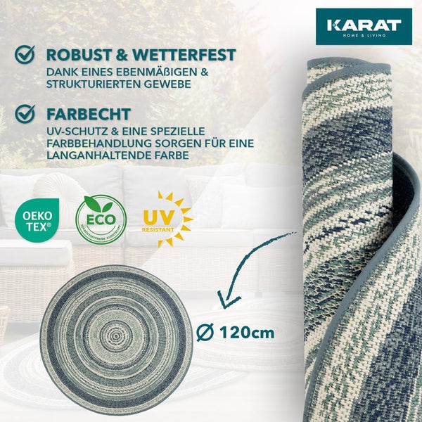 FLOORDIREKT Outdoorteppich - Wetterbeständiger Außenteppich - Zoe - Rund - Blau - ⌀120 cm