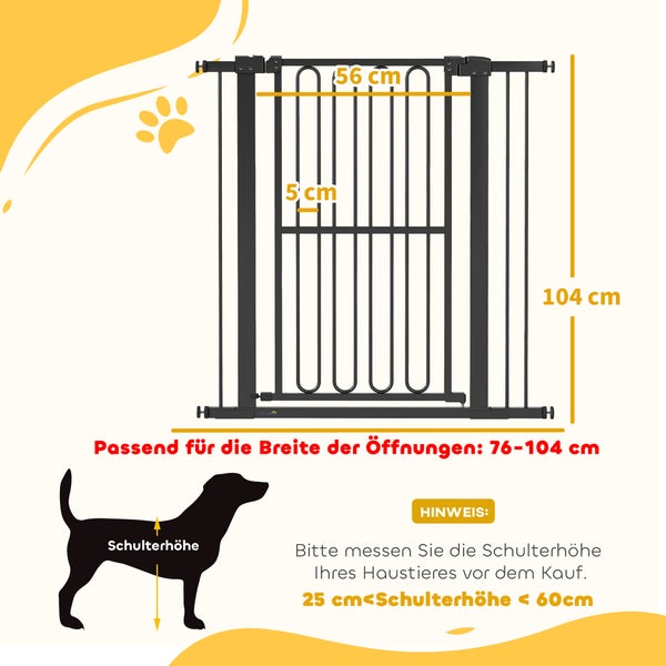 Abmessungen eines schwarzen Hundegitters für Türbreiten von 76 bis 104 Zentimeter