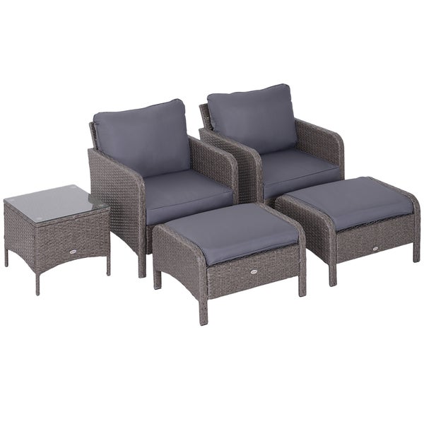 Outsunny 5-tlg. Gartenmöbel-Set, L71 x B67 x H75 cm, Polyrattan, Metall, 180g/m²-Polyester, Hartglas, grau