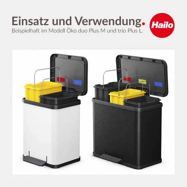Hailo Mülltrennsystem Öko duo Plus M und trio Plus L mit Tretmechanismus und herausnehmbaren Inneneimern für die effiziente Abfalltrennung