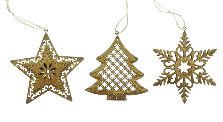 FRANK FLECHTWAREN | Weihnachtshänger Rost, 3er Set, 10,5 x 0,5 x 9 cm, METALL, JUTE