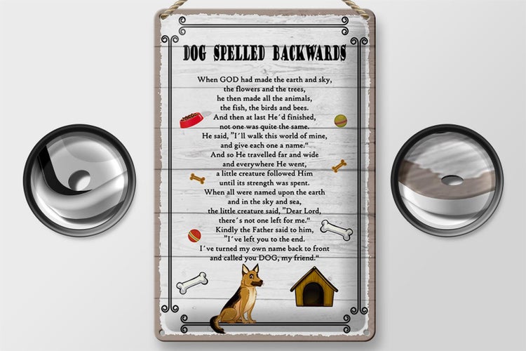 Blechschild Spruch 20x30cm Dog spelled backwards my friend