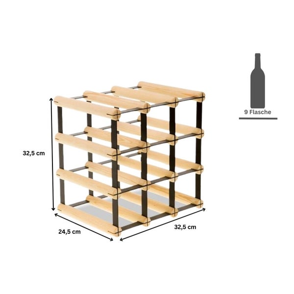 PROREGAL Modulares Weinregal Vinotega Mod Metal HxBxT 32,5 x 32,5 x 24,5 cm 3 x 3 Flaschen Massives Kiefernholz Natur