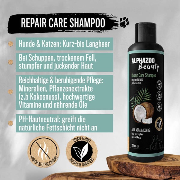 ALPHAZOO Repair Care Shampoo 200ml für Hunde und Katzen I Aloe Vera gegen Juckreiz