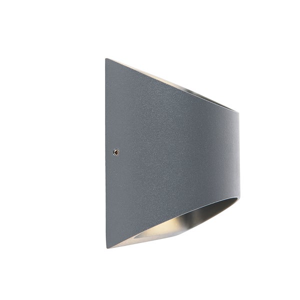 Außenwandleuchte in Keilform, Metall, Anthrazit, mit Lichtaustritt nach oben und unten.