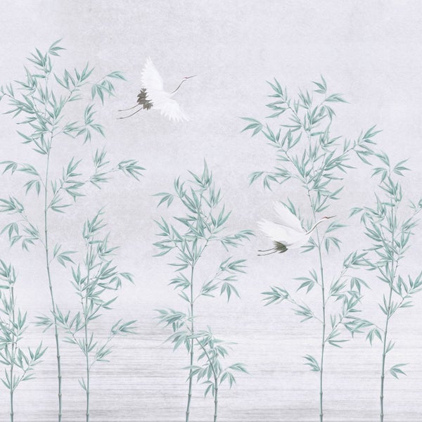 Tapete mit Bambus und Kranichmotiven