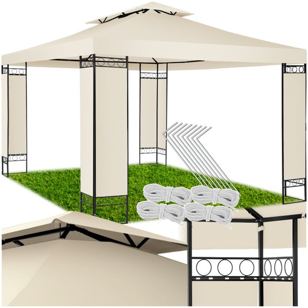 Gartenpavillon tectake Leyla 3,9 x 2,9 m inklusive Spannseilen und Heringen