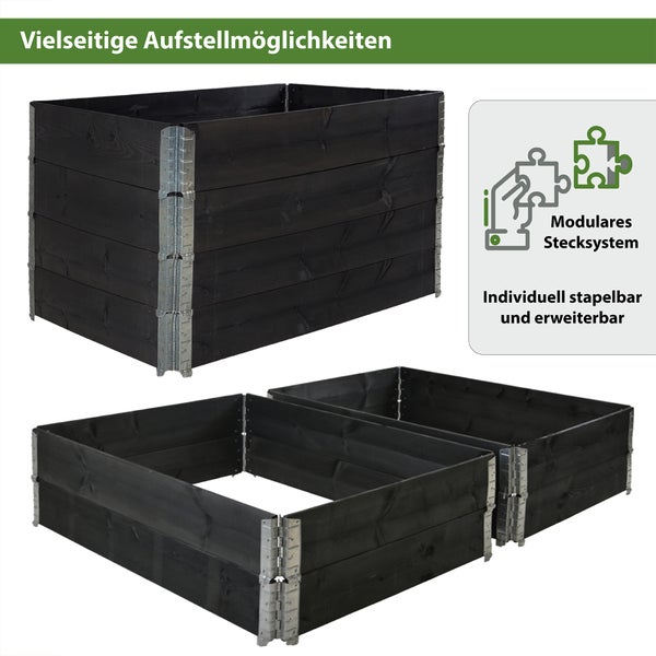 Hochbeet 4er Set Palettenrahmen Pflanzbeet 120x80x80 cm aus Holz schwarz Garten Balkon stapelbar