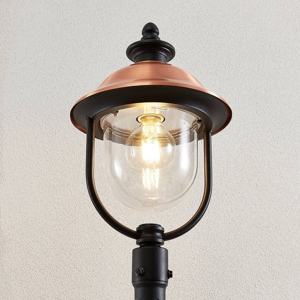 Lindby Mastleuchte außen Clint (spritzwassergeschützt (Retro, Vintage Antik) in Kupfer aus Aluminium (1 flammig E27) - Kandelaber Außenleuchte
