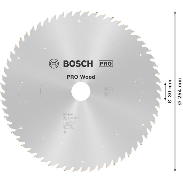 Bosch PRO Wood cordless Blatt für Kreissägen 254 x 2,2 x 30 mm - 2608837736