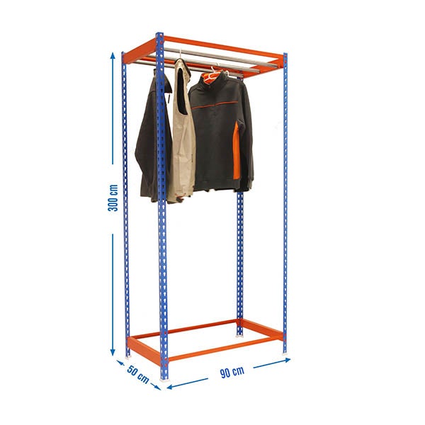 PROREGAL Kleiderstangenregal Metal Einzel HxBxT 300 x 90 x 50 cm Blau/Orange Kleiderständer Garderobe Klamottenregal Stangenregal Regal