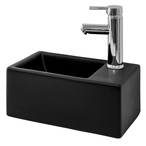 ML-Design Waschbecken aus Keramik in Schwarz matt 35,5x20,5x12,5 cm, klein, Rechteckige Aufsatzwaschbecken, Moderne Waschtisch, Waschschale mit Hahnloch rechts, Waschplatz für Badezimmer/Gäste-WC