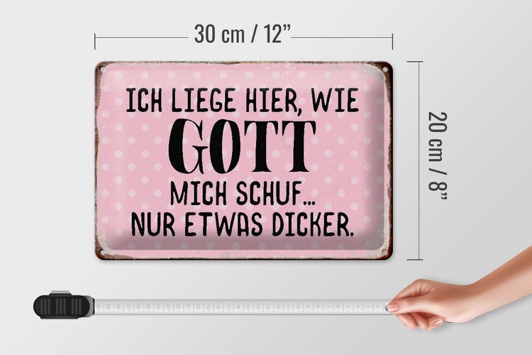 Blechschild Spruch 30x20cm liege hier wie Gott mich schuf