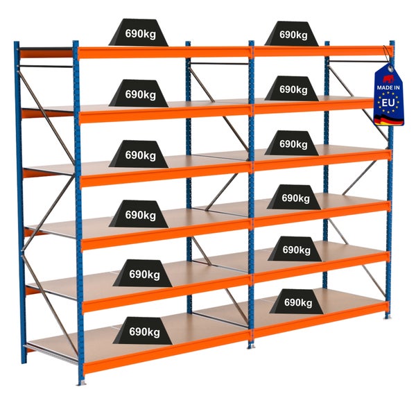 Belastetes Schwerlastregal mit dem Hinweis Made in EU