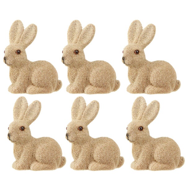 Set aus sechs sitzenden Osterhasen Figuren als Dekoration aus strukturiertem Material