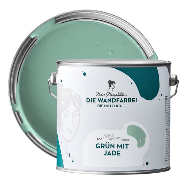 MissPompadour abwaschbare Wandfarbe 2.5L Grün mit Jade - hohe Deckkraft und Ergiebigkeit - matte, scheuerbeständige Innenfarbe - geruchsarm, wasserbasiert, atmungsaktiv - Die Nützliche