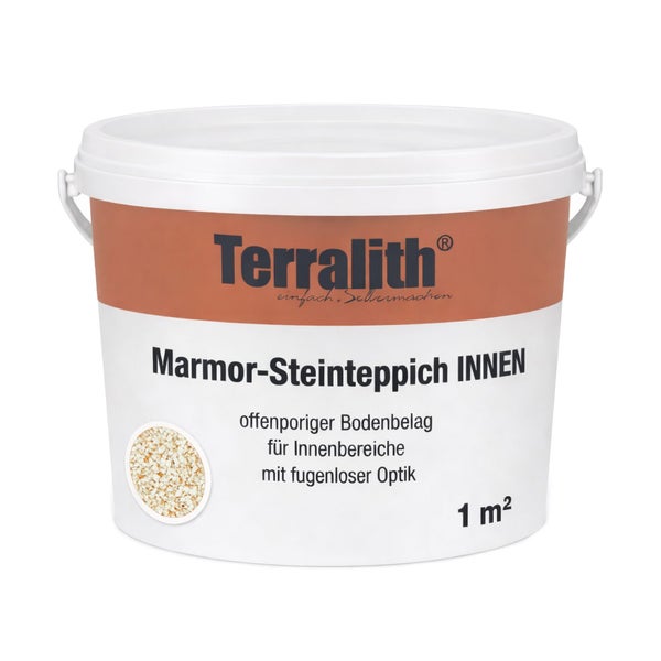 Terralith Marmor-Steinteppich für Innenbereiche, offenporiger Bodenbelag mit fugenloser Optik, für 1 Quadratmeter.