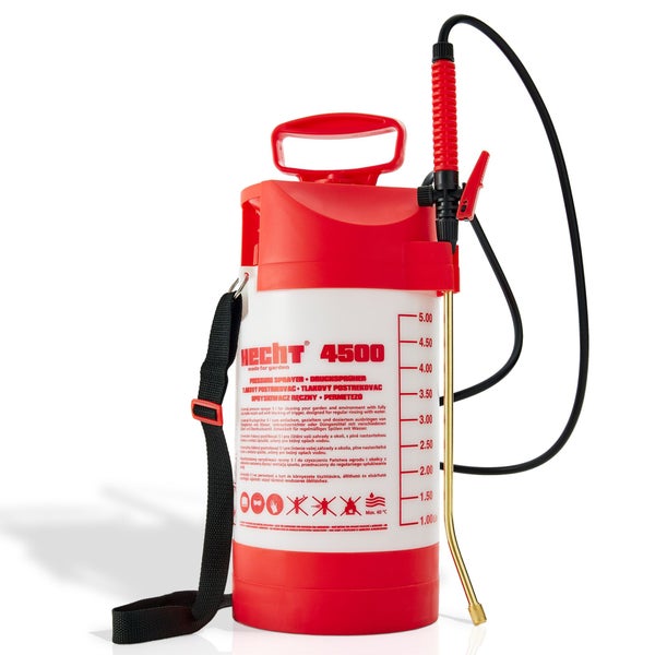 Hecht 4500 Drucksprüher mit 5 Liter Füllmenge und Tragegurt für die Gartenbewässerung und Pflanzenschutz.