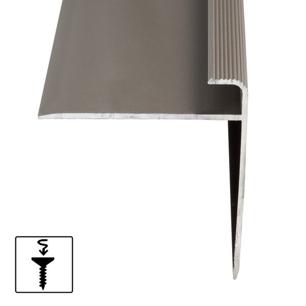 Treppenkantenprofil aus Aluminium, geriffelt, für die Montage mit Schrauben.
