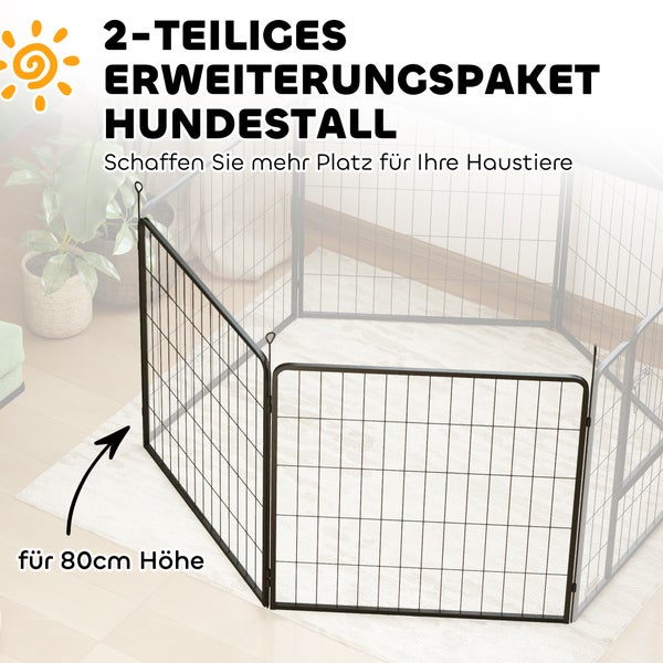 PawHut 2er-Set Erweiterung 2 Hundezaun-Paneele für Freigehege, 80 x 80 cm Welpenzaun aus Stahl, für kleine und mittlere Hunde Schwarz