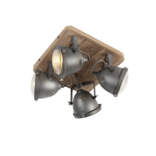 Deckenleuchte mit vier Strahlern auf Holzplatte