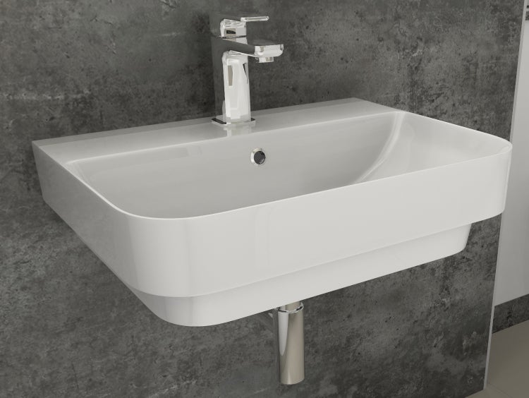 Aqua Bagno Sotta Waschbecken 10.10.30.03 – 57 x 43,5 cm – Weiß Hochglanz – Keramikbecken mit Hahnloch & Überlauf