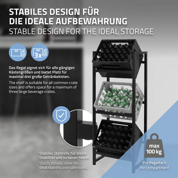 ML-Design 4er Set Getränkekistenregal für 3 Kisten, 47x31x116,5 cm, Stahl, freistehend, stabil, Standregal für Getränkekisten, Getränkeregal Kastenregal Kistenregal Getränkekistenständer Kistenständer
