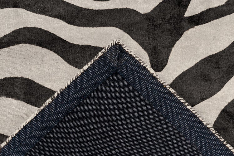 Kurzflor Teppich Selestia Elfenbein / Schwarz Viskose Zebra Muster 80 x 150 cm