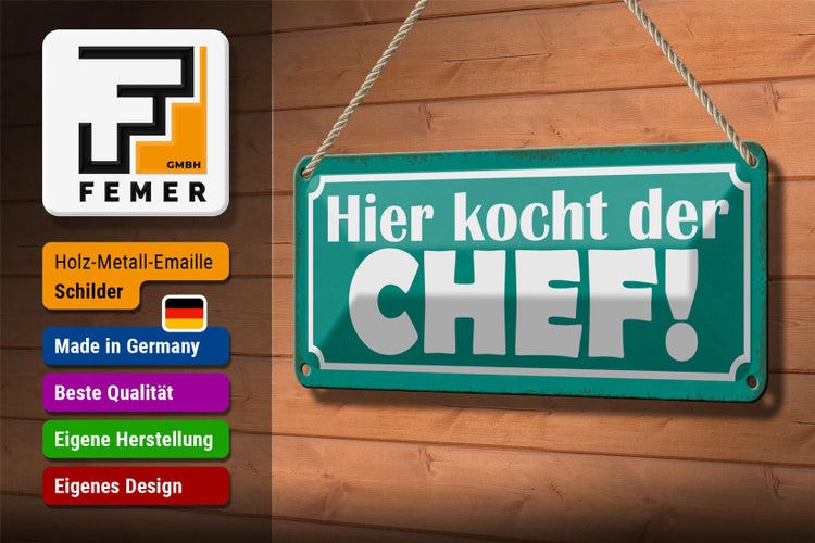 Blechschild Spruch 27x10cm hier kocht der Chef Dekoration