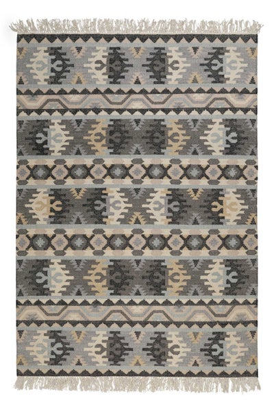 Kelim Teppich Hellgrau aus Wolle Balou Green Looop 80x150 cm