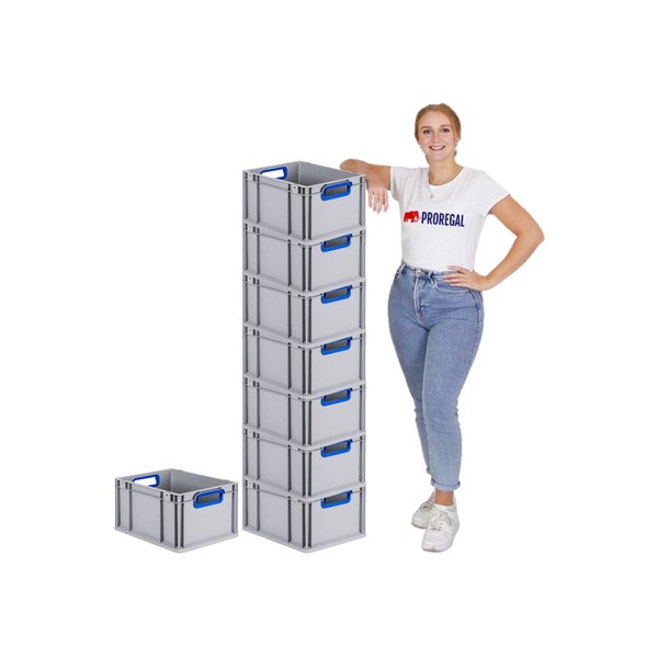 PROREGAL Spar Set 8x Eurobox Nextgen Color Mit Auflagedeckel & Schiebeschnappverschlüsse HxBxT 22 x 30 x 40 cm Griffe Blau Offen Glatter Boden