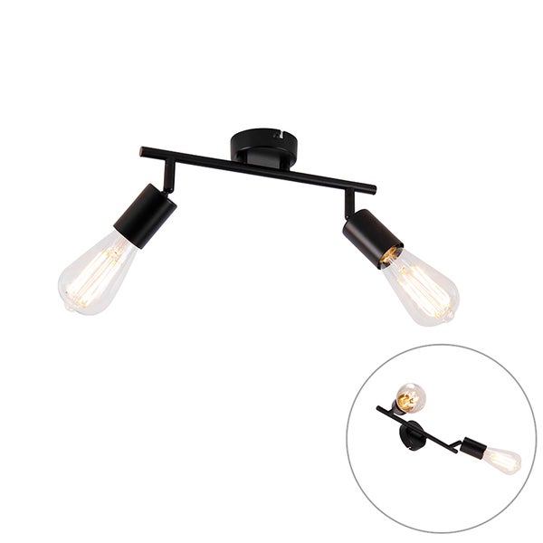 Schwarze Deckenleuchte mit zwei Leuchtenarmen und Glühbirnen