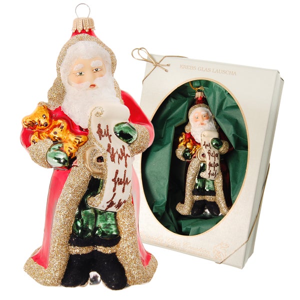 Multicolor 15cm Viktorianischer Santa mit Bär und Liste mundgeblasen und handdekoriert, 1 Stck., Weihnachtsbaumkugeln, Christbaumschmuck, Weihnachtsbaumanhänger