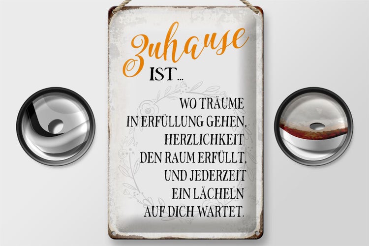 Blechschild Spruch 20x30cm Zuhause ist wo Träume Lächeln