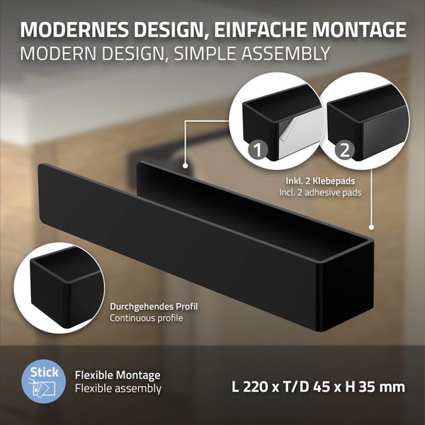 Schwarzes Wandregal mit flexibler Montage