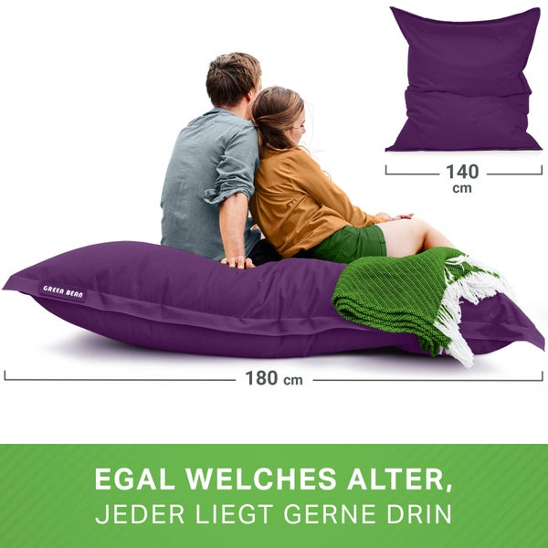Green Bean Sitzsack 120x160cm 270 Liter Kinder & Erwachsene Bean Bag EPS Perlen Füllung Riesensitzsack Groß Draußen Outdoor Liegekissen Waschbar Wetterfest Lounge Chair Sitzkissen Bodenkissen Lila