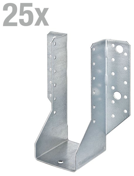 Set von 25 Balkenschuhen aus verzinktem Stahl zur stabilen Verbindung von Holzbalken.