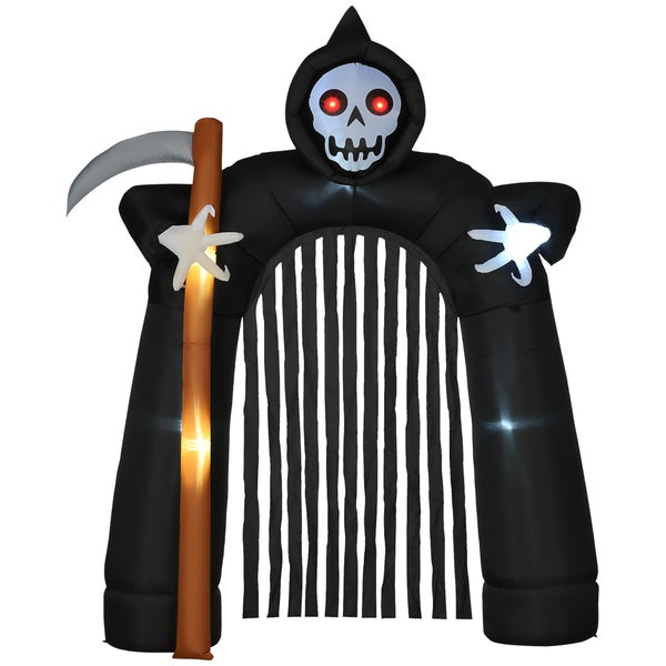 HOMCOM Halloween aufblasbarer Sensenmann-Torbogen, 2,85 m Große, mit LED-Beleuchtung, Partydekoration für Innen- & Außenbereiche, 230L x 65B x 285H cm, Polyester, Schwarz