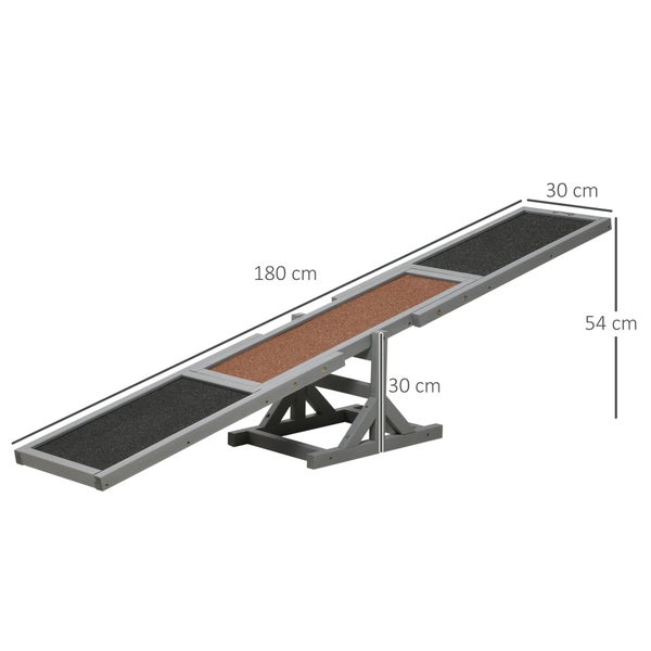 PawHut Hundewippe, Hunde Agility Wippe aus Holz, Rutschfest Hunde Agilitäts Rampe für Hunde unter 30 kg, für Balance, 180 x 30 x 30 cm Grau