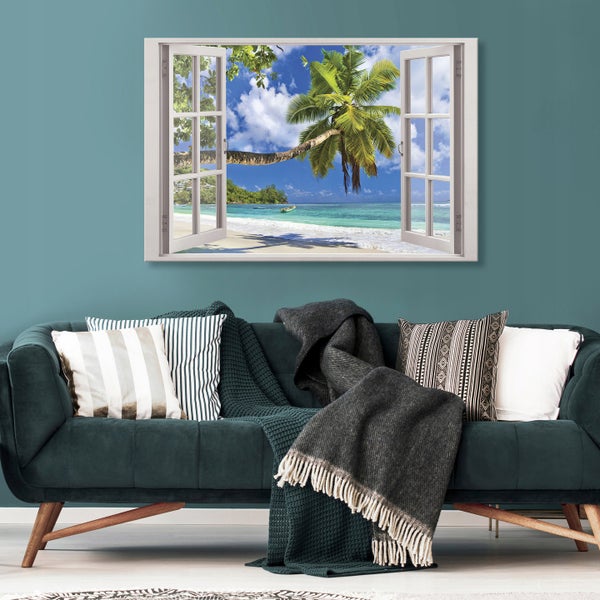 Bilder Fenster Strand Meer Leinwandbild Wohnzimmer 100X70 cm