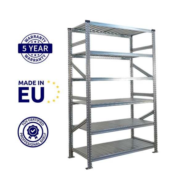 Metallregal mit fünf Regalböden und Herstellergarantie von fünf Jahren