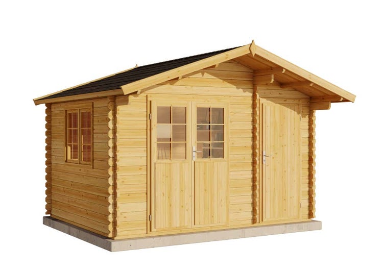 Alpholz Gartenhaus Ville-44 B Premium Gartenhaus aus Holz in natur, Holzhaus mit 44 mm Wandstärke, Blockbohlenhaus mit Montagematerial imprägniert 4,1x3,2m
